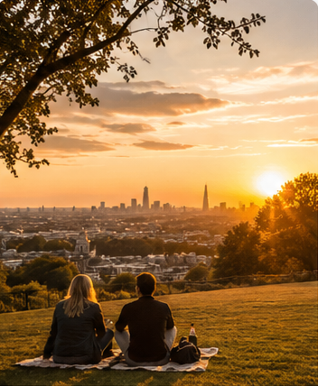 Pareja viendo el atardecer desde Primrose Hill